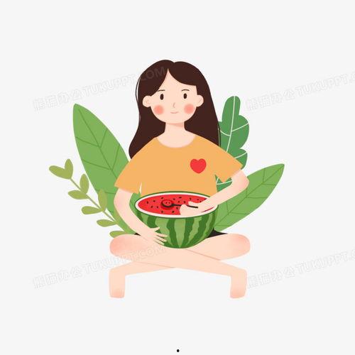 手绘吃瓜可爱头像女生,手绘可爱女生吃瓜头像，夏日清凉一夏